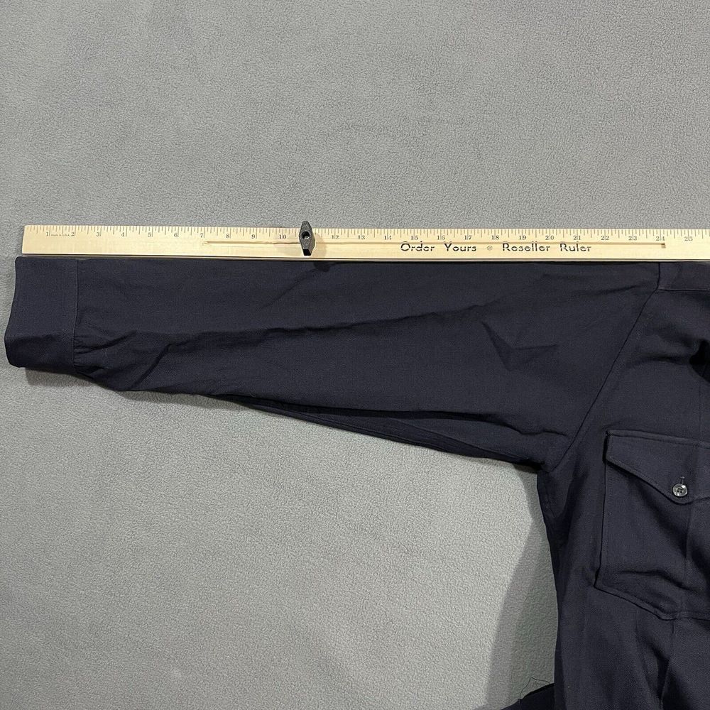 1950s Pendleton Trail Shirt Men 16.5 Navy Blue Virgin Wool Elbow Patches Pockets - Picture 14 of 16